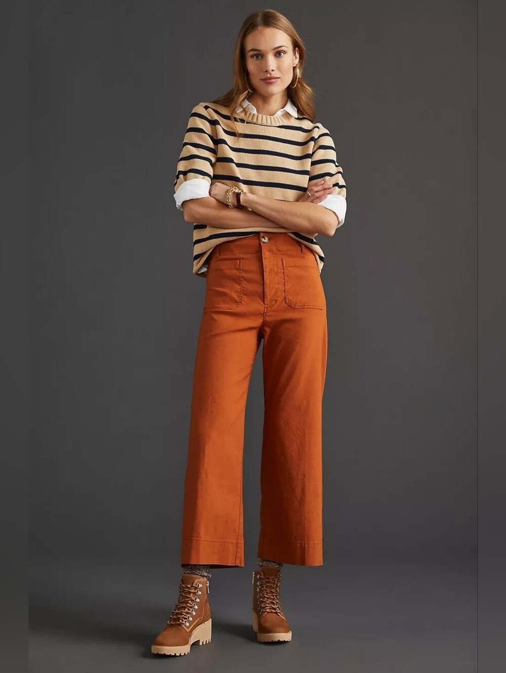 Maeve The Colette Pants Burnt Orange Wide Leg Cropped Size 30 Magic Fabric